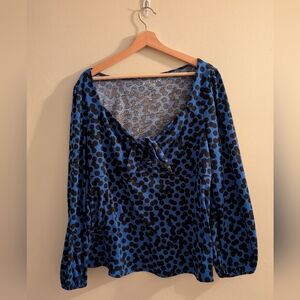 Blue and Black Polka Dot Blouse